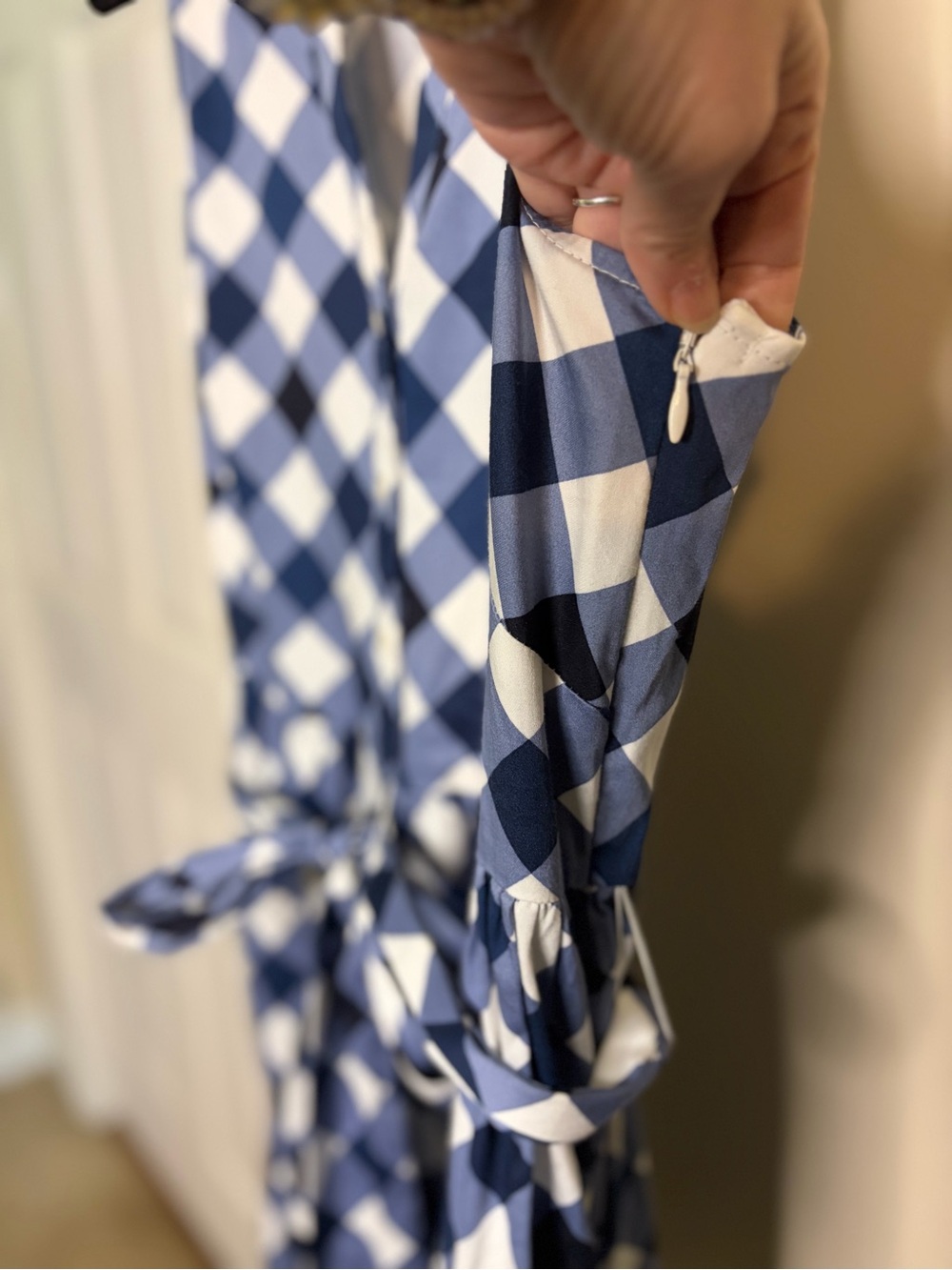 Tommy Hilfiger Navy and White Gingham Tie-Waist Midi Dress #1261 - Picture 4 of 14